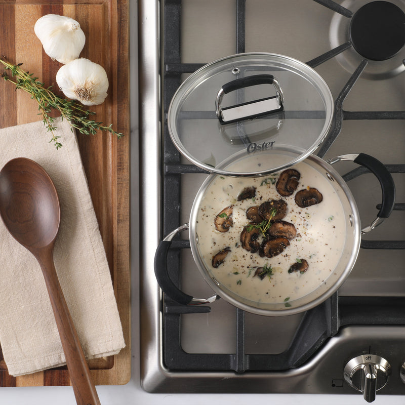 Oster Platinum Silverbolt 6pc 5-Ply Stackable Dutch Oven Set - Straight Shape - Foldable Wire Handle - Gift Box w/ Remailer