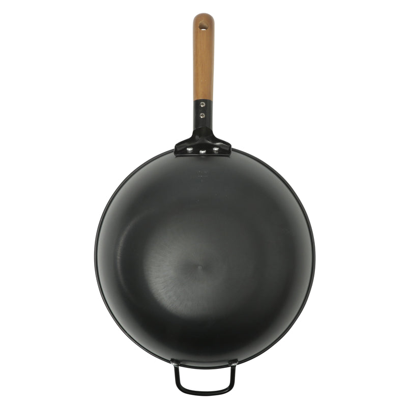 Gibson Home Welton 13.5" Carbon Steel Wok - Black - Wood Handle - Color Sleeve