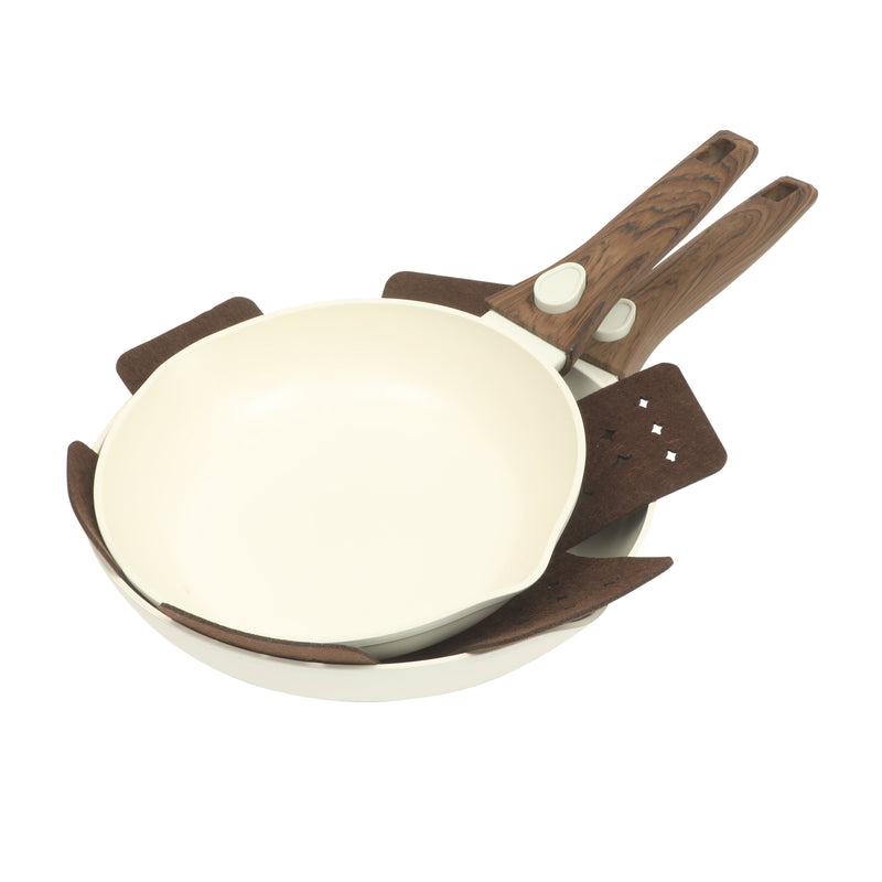 Oster Smarthandle Advance 18pc Forged Aluminum Cookware Combo Set - Matte Linen - Ceramic Non-Stick Interior - Induction Base - Detachable Wood Look Bakelite Handle - Gift Box
