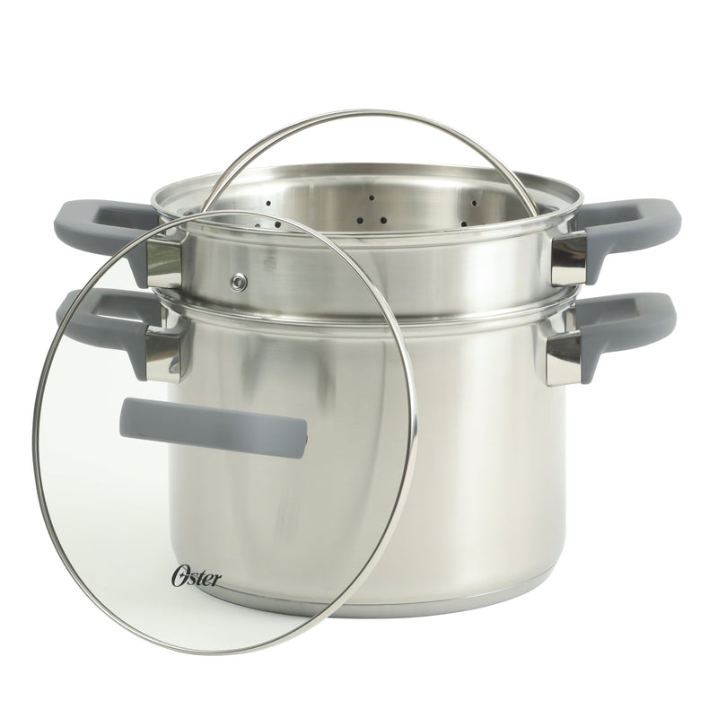 Oster Beauford 5qt Stainless Steel Stock Pot w/ Steamer & Deep Pasta Insert - Soft Touch Handle - Gift Box