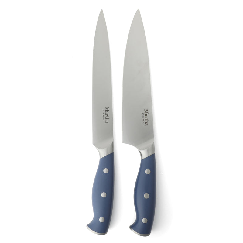 Martha Stewart Greeley 14pc Stainless Steel Cutlery Set w/ Acacia Wood Block - Forged Handle - GBX