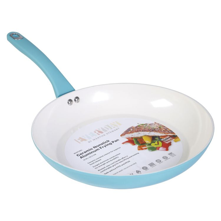 Martha Stewart Everyday Rexford 12" Forged Aluminum Frying Pan - Ceramic Nonstick Interior - Induction Base - Soft Touch Handle - Color Label