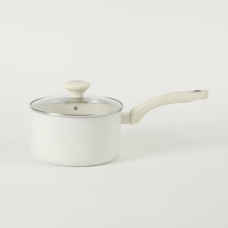 Martha Stewart Everyday Rexford 2.6qtForged Aluminum Saucepan w/ Lid - Ceramic Nonstick - Induction Base - Soft Touch Handle - Color Label: Linen