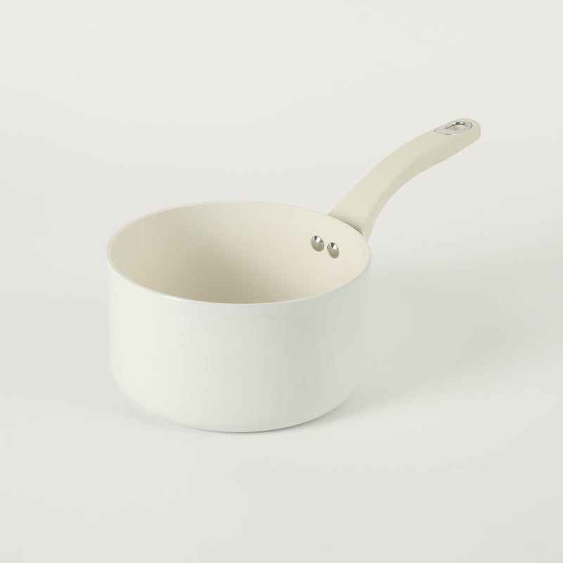Martha Stewart Everyday Rexford 2.6qtForged Aluminum Saucepan w/ Lid - Ceramic Nonstick - Induction Base - Soft Touch Handle - Color Label: Linen