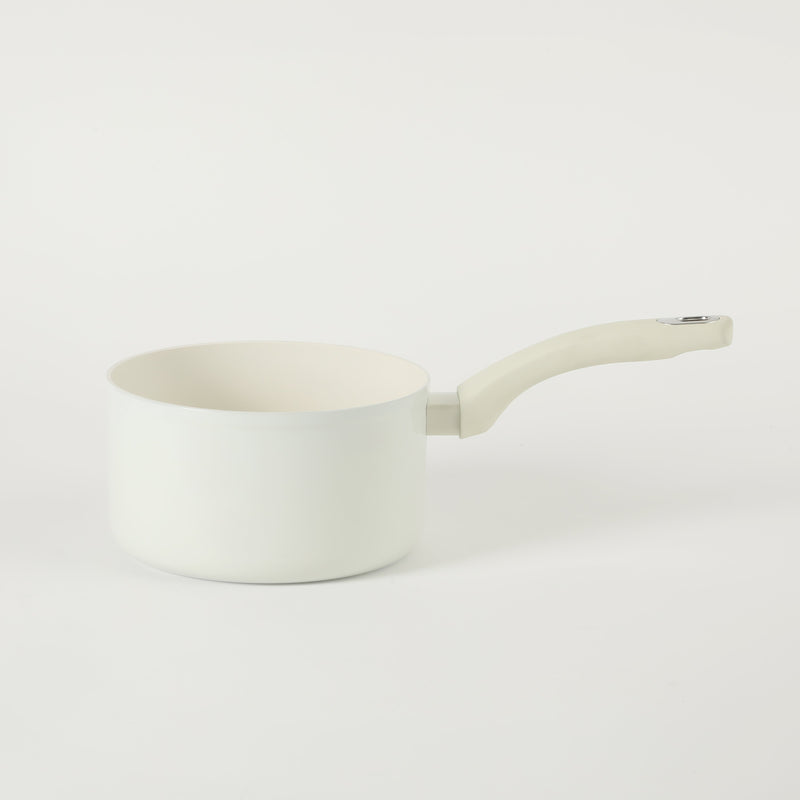 Martha Stewart Everyday Rexford 2.6qtForged Aluminum Saucepan w/ Lid - Ceramic Nonstick - Induction Base - Soft Touch Handle - Color Label: Linen