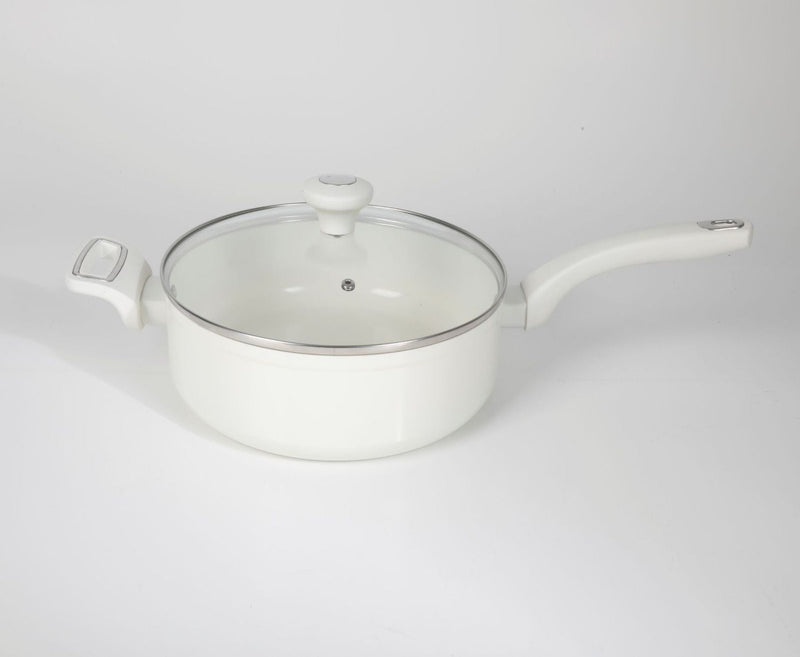 Martha Stewart Everyday Rexford 5qt Forged Aluminum Sauté Pan w/ Lid & Helper Handle - Ceramic Nonstick - Induction Base - Soft Touch Handle - Color Label