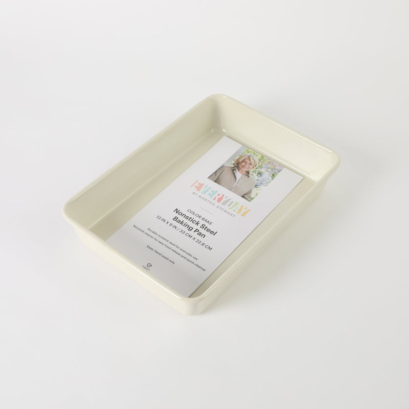 Martha Stewart Everyday Color Bake 13" x 9" Carbon Steel Baking Pan - Linen - Off White Nonstick Interior - Color Label