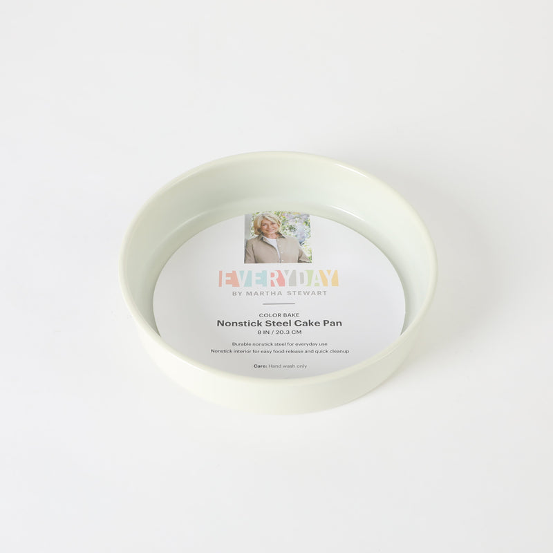 Martha Stewart Everyday Color Bake 8" Carbon Steel Bake Pan - Linen - Round - Off White Nonstick Interior - Color Label