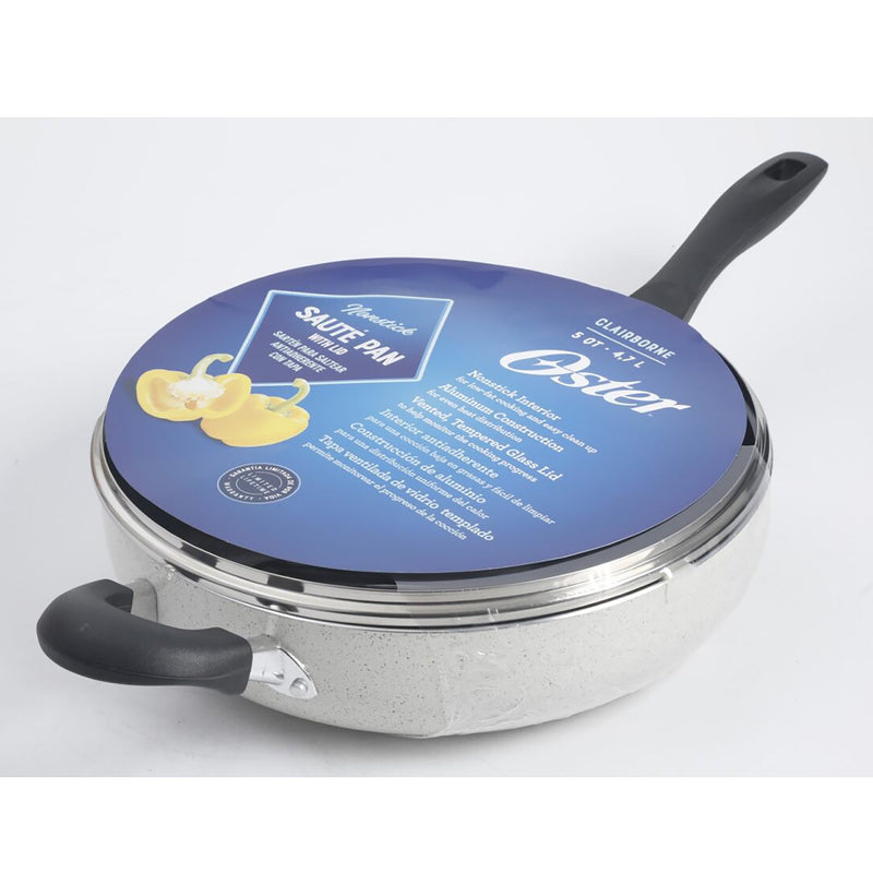Oster Clairborne 5qt Aluminum Sauté Pan w/ Lid and Helper Handle - Linen - Nonstick Interior & Hammered Exterior - Bakelite Handle - Color Label