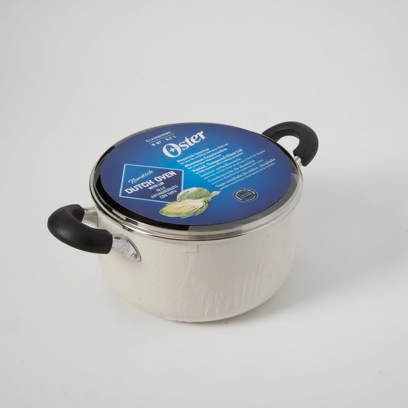 Oster Clairborne 6qt Aluminum Dutch Oven w/ Lid - Linen - Nonstick Interior Hammered Exterior - Color Coating - Bakelite Handle - Color Label