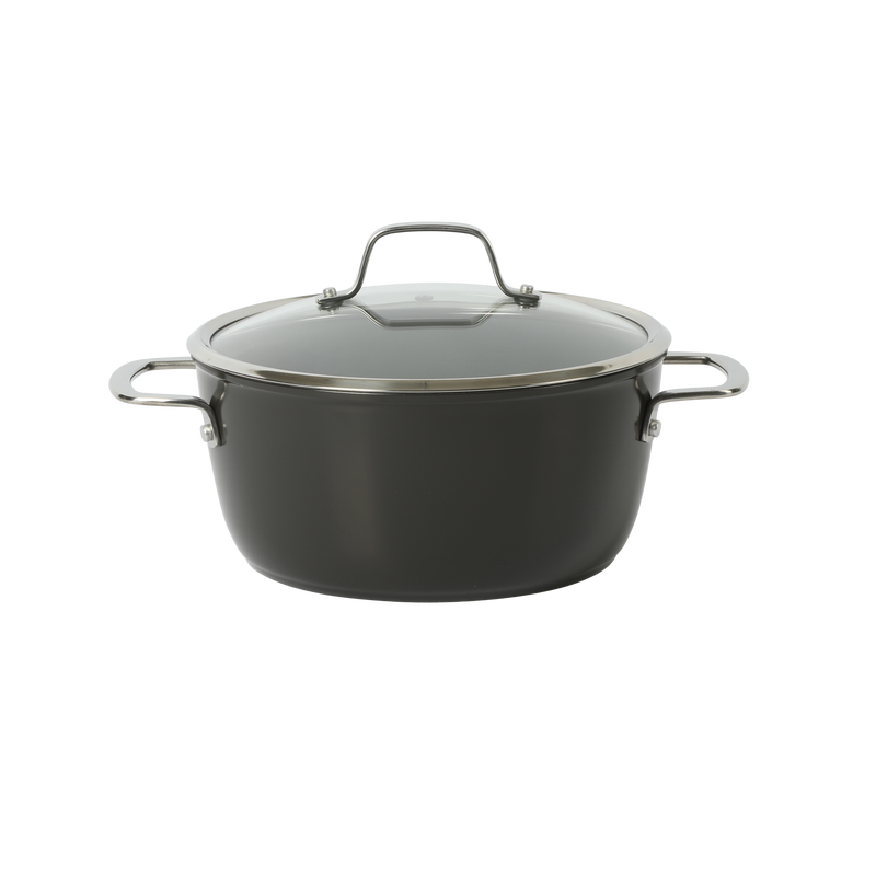 Sur la Table Kitchen Essentials Gourmet Cuisine 10pc Forged Aluminum Cookware Set w/ Glass Lid - Grey Ceramic Titanium Interior - Induction Base - Stainless Steel Hollow Handle - Gift Box w/ Remailer