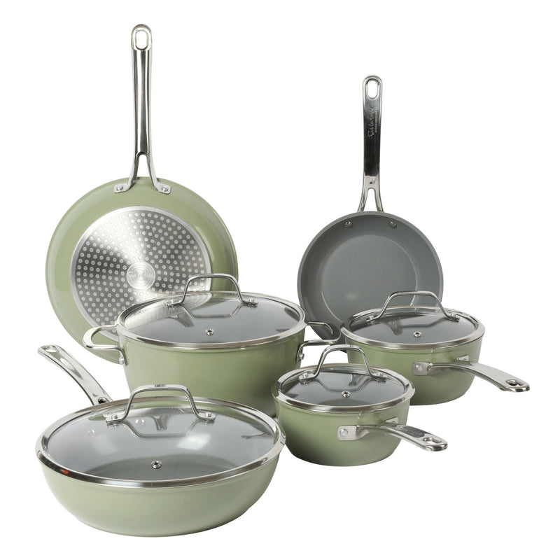 Sur la Table Kitchen Essentials Gourmet Cuisine 10pc Forged Aluminum Cookware Set w/ Glass Lid - Grey Ceramic Titanium Interior - Induction Base - Stainless Steel Hollow Handle - Gift Box w/ Remailer