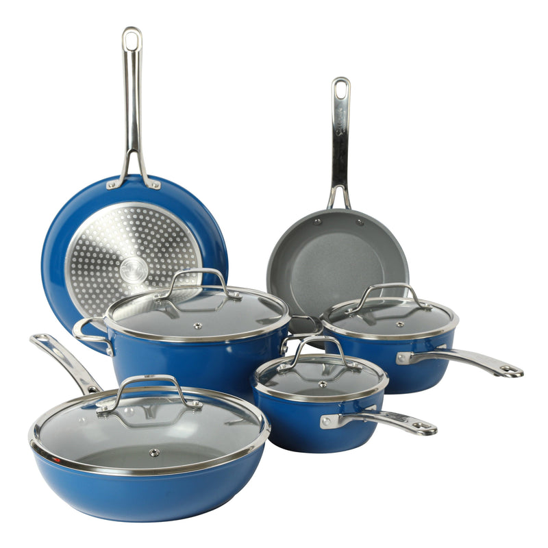 Sur la Table Kitchen Essentials Gourmet Cuisine 10pc Forged Aluminum Cookware Set w/ Glass Lid - Grey Ceramic Titanium Interior - Induction Base - Stainless Steel Hollow Handle - Gift Box w/ Remailer