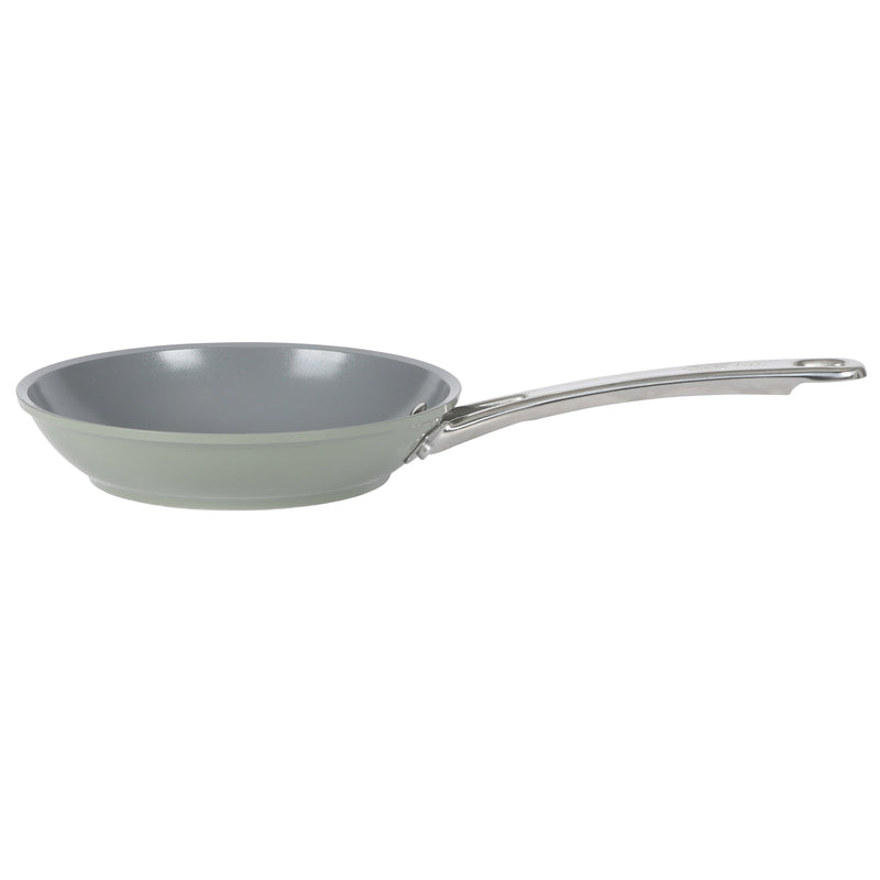 Sur La Table Kitchen Essentials Gourmet Cuisine 8" Forged Aluminum Frying Pan - Grey Ceramic Titanium Interior - Induction Base - Stainless Steel Hollow Handle - Color Sleeve