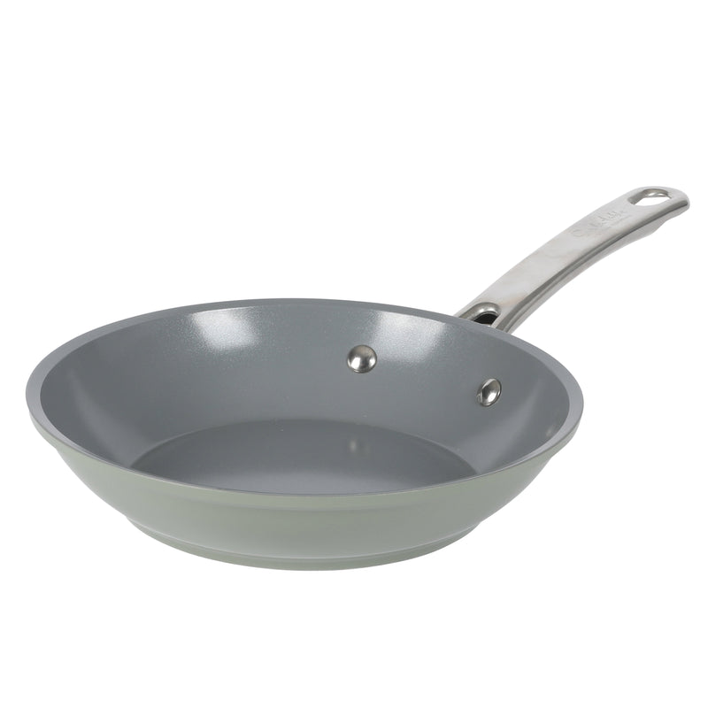 Sur La Table Kitchen Essentials Gourmet Cuisine 8" Forged Aluminum Frying Pan - Grey Ceramic Titanium Interior - Induction Base - Stainless Steel Hollow Handle - Color Sleeve