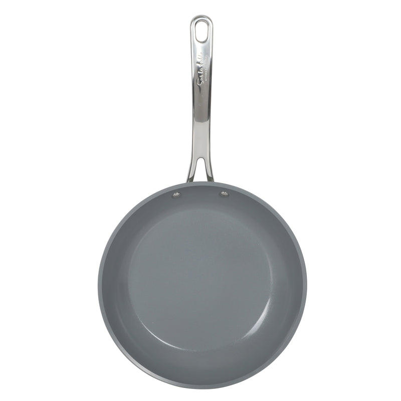 Sur La Table Kitchen Essentials Gourmet Cuisine 10" Forged Aluminum Frying Pan - Grey Ceramic Titanium Interior - Induction Base - Stainless Steel Hollow Handle - Color Sleeve