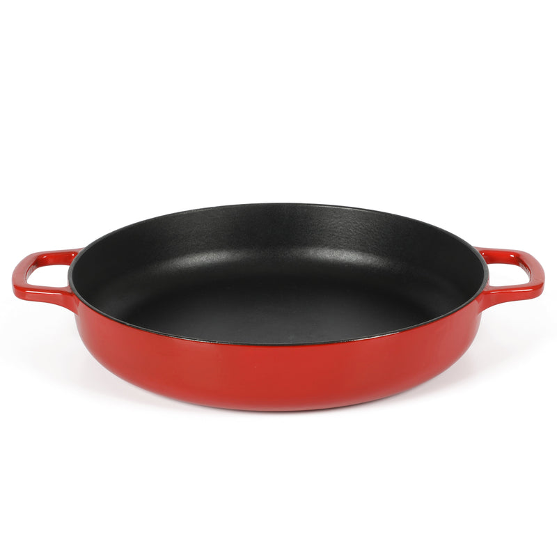 Sur la Table Kitchen Essentials Supper Club 3.75qt Enamel Cast Iron Everyday Pan w/ Borosilicate Lid - Matte Black Enamel Interior - Stainless Steel Knob - Color Sleeve w/ Remailer