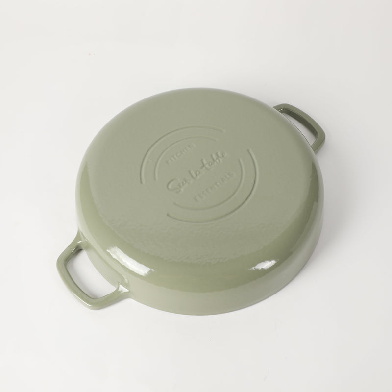 Sur la Table Kitchen Essentials Supper Club 3.75qt Enamel Cast Iron Everyday Pan w/ Borosilicate Lid - Matte Black Enamel Interior - Stainless Steel Knob - Color Sleeve w/ Remailer