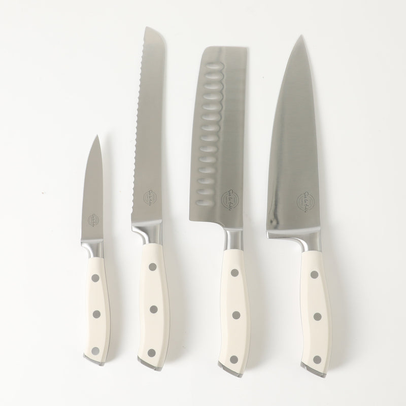 Sur la Table Kitchen Essentials Tasting Kitchen 5pc Stainless Steel Cutlery Set w/ Beechwood Magnetic Stand - Plastic Handle - Gift Box w/ Remailer