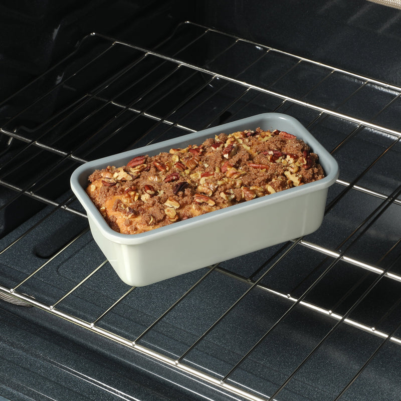 Sur la Table Kitchen Essentials Bake Sale 9" x 5" Carbon Steel Loaf Pan - Eggshell - Grey Nonstick Interior - Color Label