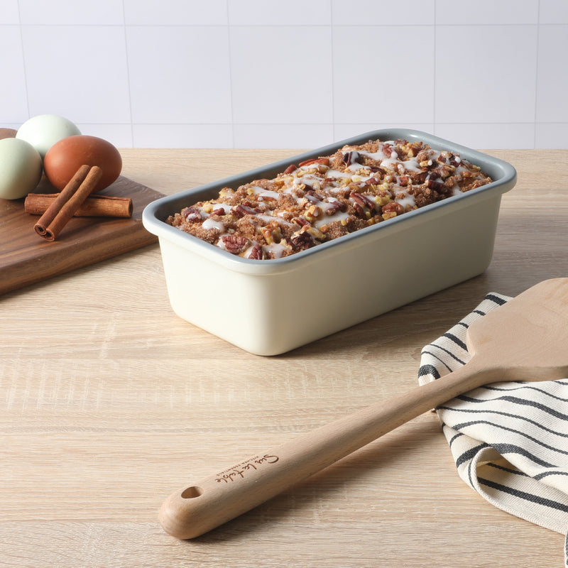 Sur la Table Kitchen Essentials Bake Sale 9" x 5" Carbon Steel Loaf Pan - Eggshell - Grey Nonstick Interior - Color Label