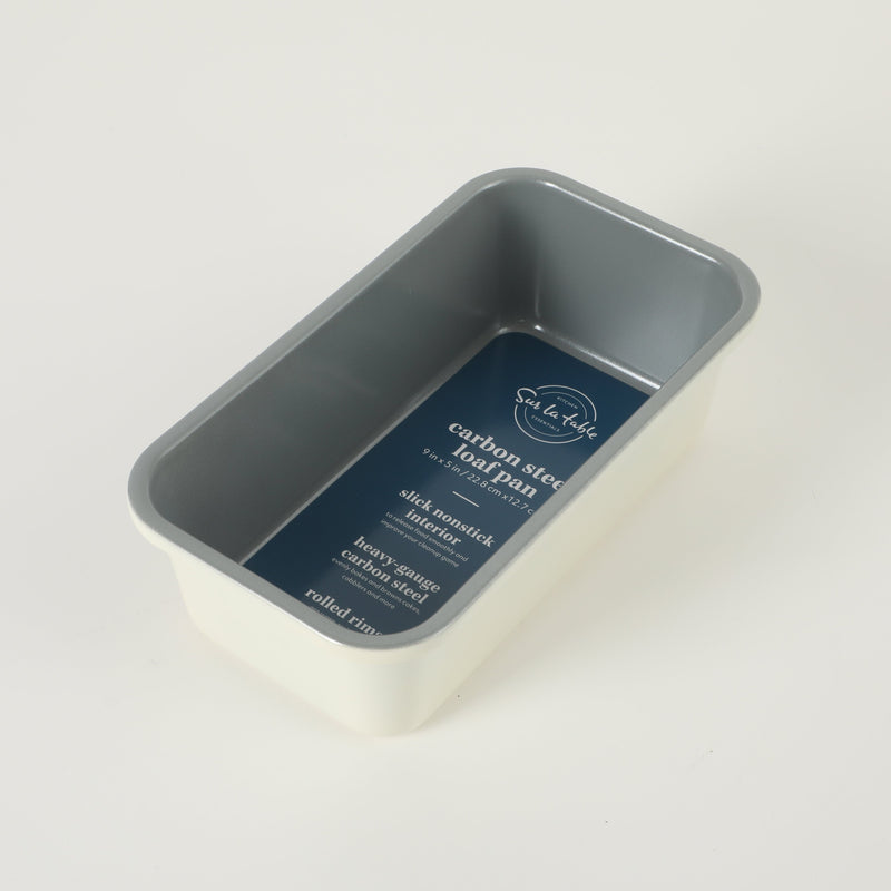 Sur la Table Kitchen Essentials Bake Sale 9" x 5" Carbon Steel Loaf Pan - Eggshell - Grey Nonstick Interior - Color Label