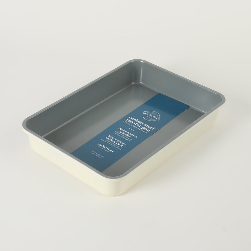Sur la Table Kitchen Essentials Bake Sale 13" x 9" Carbon Steel Roaster Pan - Eggshell - Rectangle - Grey Nonstick Interior - Color Label