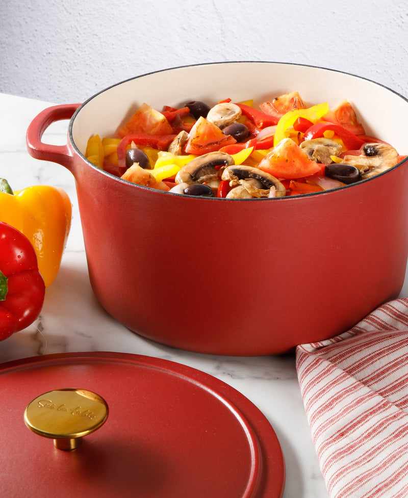 Sur la Table Millau 5.5qt Enamel Cast Iron Dutch Oven W/Lid - Off White Int - Rose Gold Knob - Round - GBX