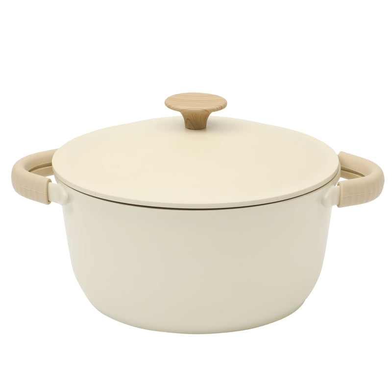 Gibson Elite Folkstone 13pc Cast Aluminum Set w/ Kitchen Tools - Linen - Nonstick Ceramic Interior - Induction Base - Wood Look Soft Touch Handle - Gift Box