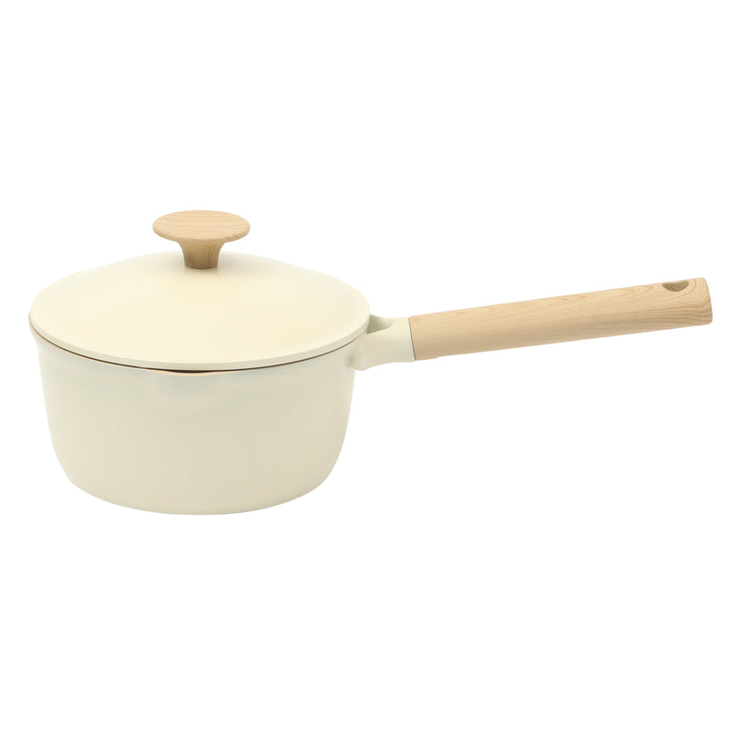 Gibson Elite Folkstone 13pc Cast Aluminum Set w/ Kitchen Tools - Linen - Nonstick Ceramic Interior - Induction Base - Wood Look Soft Touch Handle - Gift Box