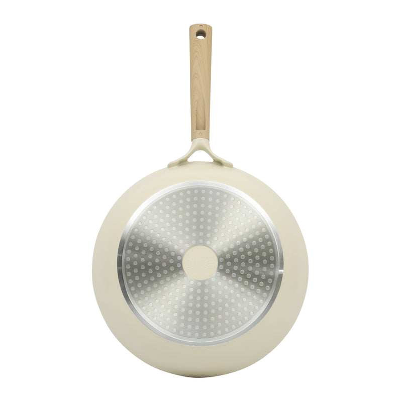 Gibson Elite Folkstone 10" Cast Aluminum Frying Pan - Linen- Nonstick Ceramic Interior - Induction Base - Wood Look Soft Touch Handle - Color Sleeve