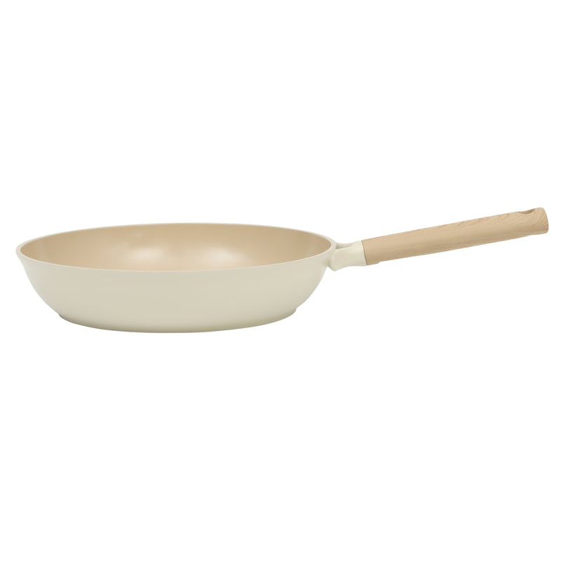 Gibson Elite Folkstone 12" Cast Aluminum Frying Pan - Linen - Nonstick Ceramic Interior - Induction Base - Wood Look Soft Touch Handle - Color Sleeve