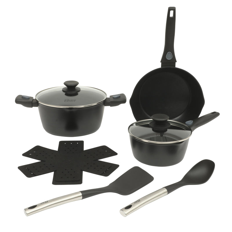 Oster Smarthandle Advance 13pc Forged Aluminum Cookware Combo Set - Ceramic Non-Stick Interior - Induction Base - Detachable Bakelite Handle - Gift Box