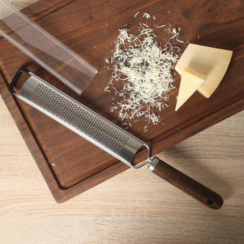 Sur La Table Kitchen Essentials Stainless Steel Long Grater - Etched Stainless Steel Blade - Black Walnut WoodHandle - Tie Card