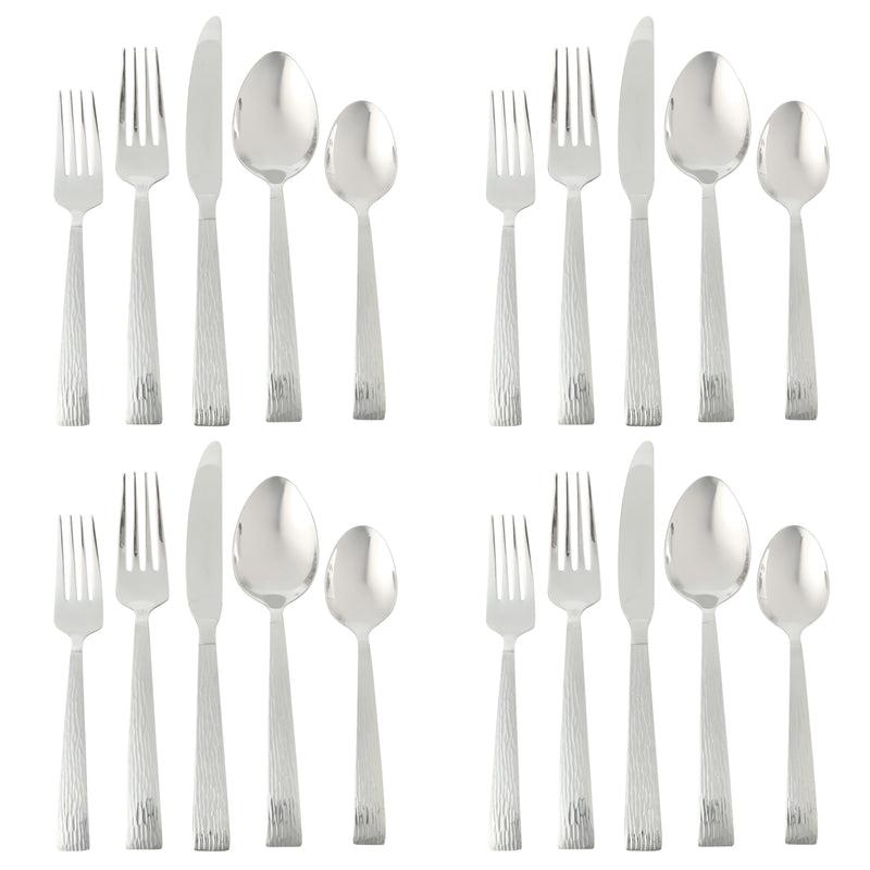 Gibson Home Cowper 20pc Flatware Set - Silver - Polished Hammered - Stainless Steel - Open Window Gift Box