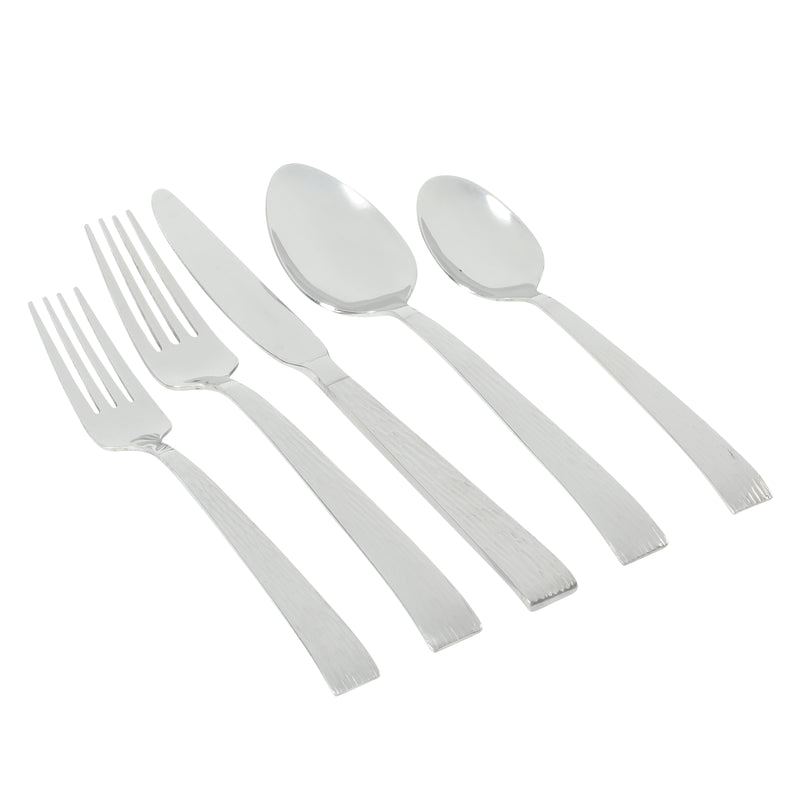 Gibson Home Cowper 20pc Flatware Set - Silver - Polished Hammered - Stainless Steel - Open Window Gift Box