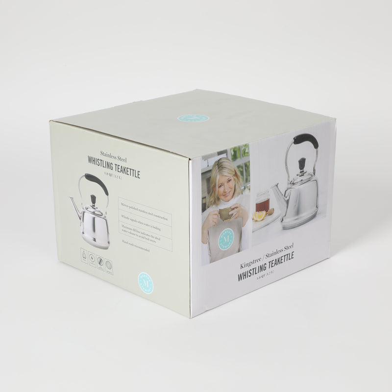 Martha Stewart Kingstree 1.9qt Stainless Steel Whistling Teakettle w/ Lid - Electrolysis Interior & Exterior - Bakelite Handle - Gift Box