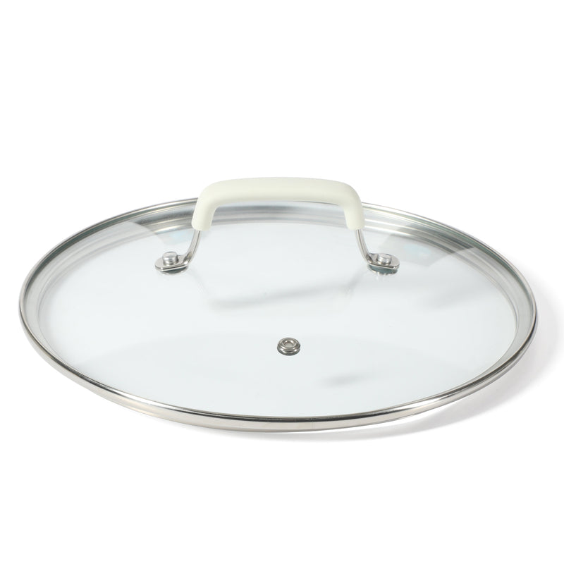 Martha Stewart Heathland 10pc Aluminum Cookware Set - Linen - Taper Shape - Off White Ceramic Interior - Induction - Silicone Handle - Gift Box w/ Remailer
