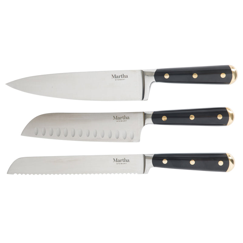 Martha Stewart Lockton 16pc Stainless Steel Cutlery Set w/ Acacia Wood Block - ABS Forged Handle - Gift Box w/ Remailer