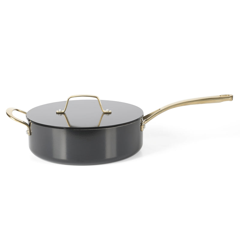 Martha Stewart Galway 10pc Aluminum Cookware Set w/ Aluminum Lid - Black with Gold Color Handle - Gift Box w/ Remailer