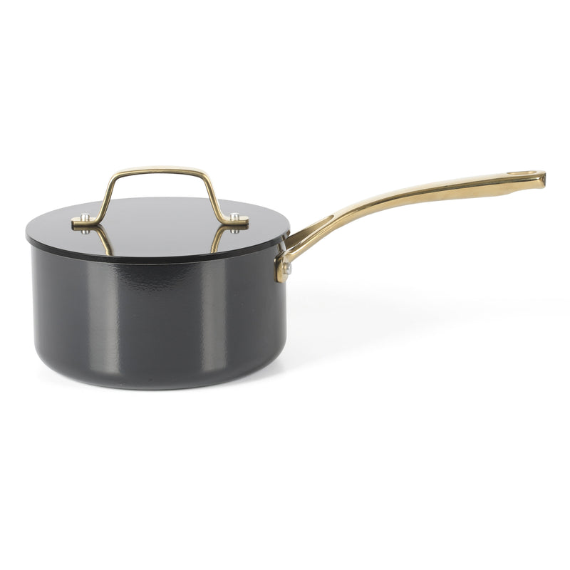 Martha Stewart Galway 10pc Aluminum Cookware Set w/ Aluminum Lid - Black with Gold Color Handle - Gift Box w/ Remailer