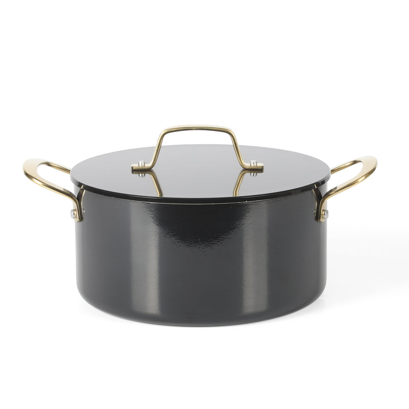 Martha Stewart Galway 10pc Aluminum Cookware Set w/ Aluminum Lid - Black with Gold Color Handle - Gift Box w/ Remailer