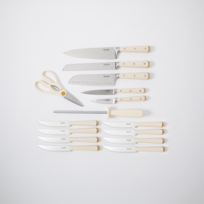 Martha Stewart Lockton 16pc Stainless Steel Cutlery Set w/ Acacia Wood Block - ABS Forged Handle - Gift Box w/ Remailer