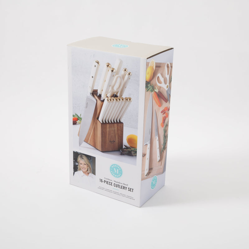 Martha Stewart Lockton 16pc Stainless Steel Cutlery Set w/ Acacia Wood Block - ABS Forged Handle - Gift Box w/ Remailer