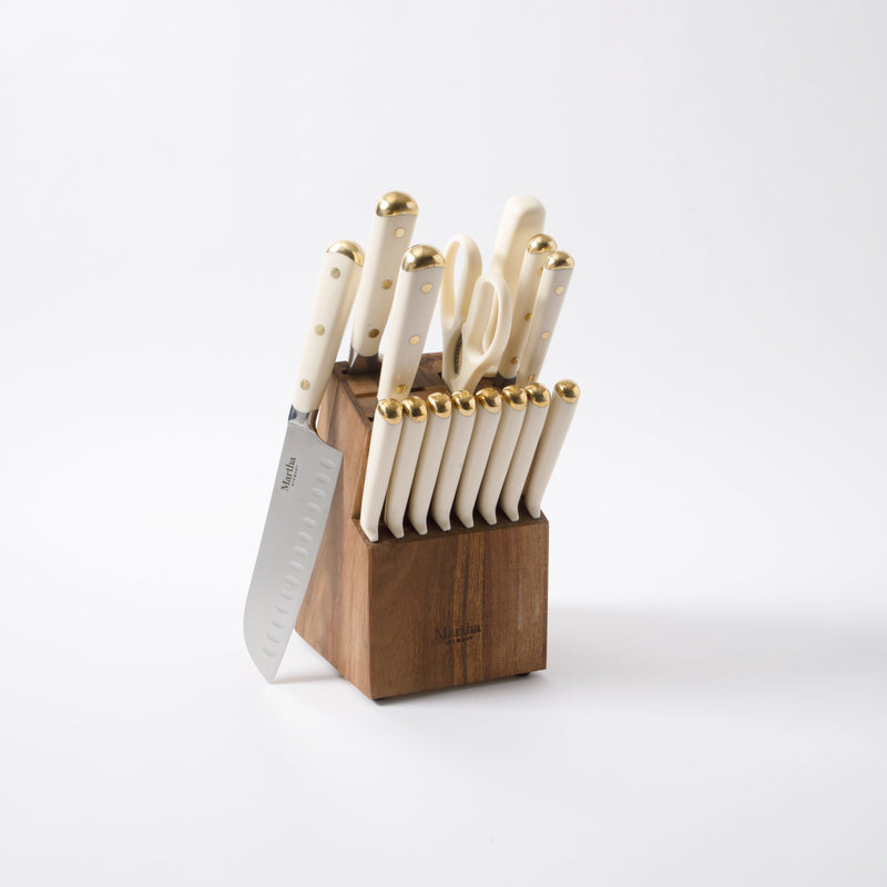 Martha Stewart Lockton 16pc Stainless Steel Cutlery Set w/ Acacia Wood Block - ABS Forged Handle - Gift Box w/ Remailer