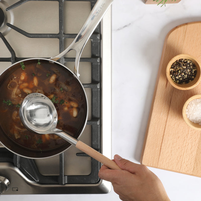 Sur La Table Kitchen Essentials Ladle - Stainless Steel Head - Beech Wood Handle - Tie Card