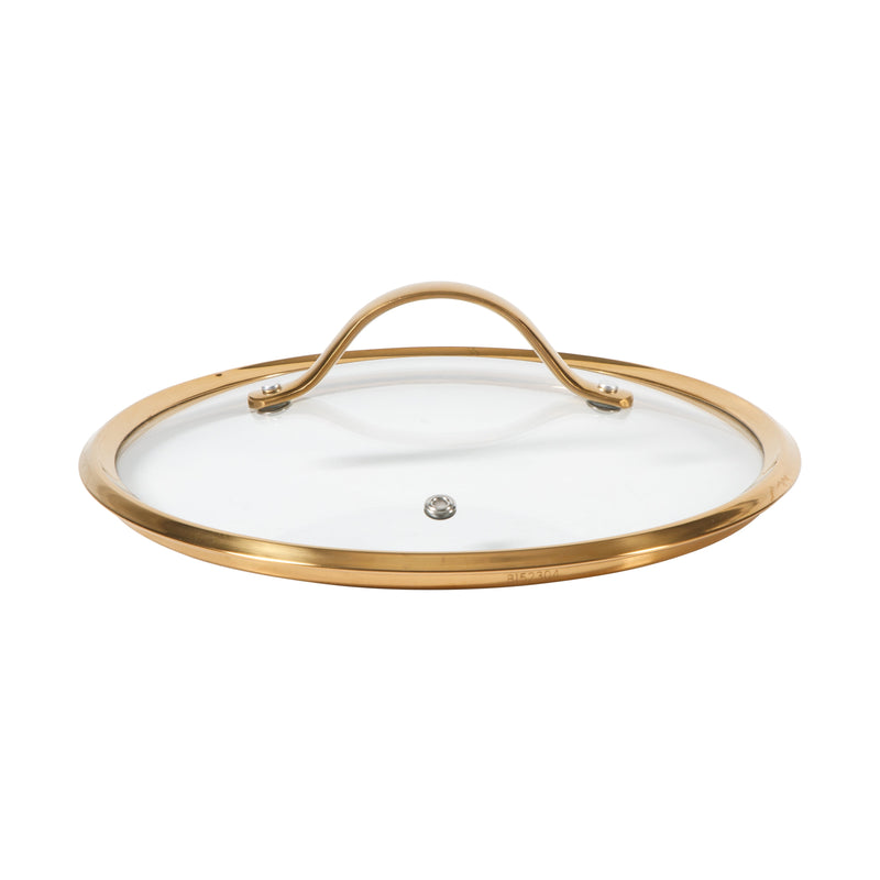 Bloomhouse 6qt Aluminum Dutch Oven w/ Lid - Linen - Taupe Ceramic Interior - Nonstick - Induction - Cast Stainless Steel Gold PVD Handle - Gift Box w/ Remailer