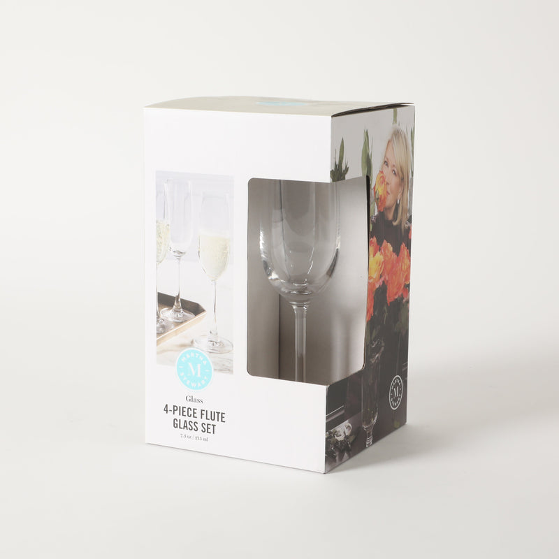 Martha Stewart Vivica 4pc 7.3oz Stemmed Flute Glass Set - Clear - Open Window Gift Box
