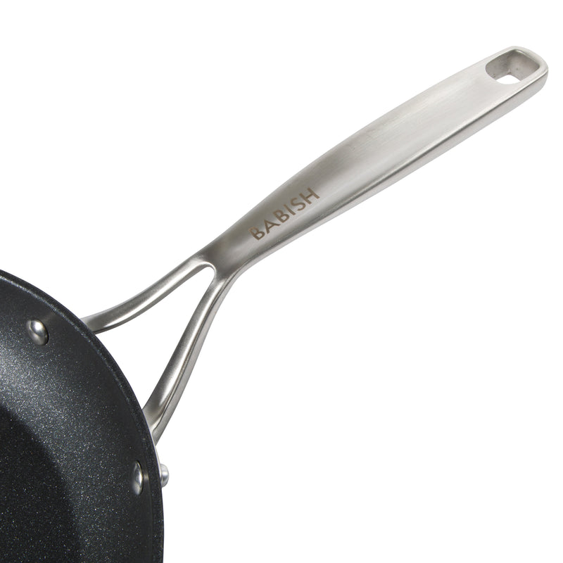 Babish 2pc Forged Aluminum Frying Pan Set - TI Plasma Nonstick Int - Induction Base- Color Sleeve w/ Remailer