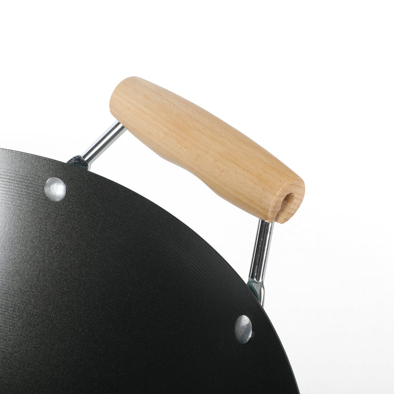 Martha Stewart Everyday Clarkston 10" Non-Stick Steel Wok w/ Helper Handle - Teal - Black Interior - Wood Handle - Color Sleeve